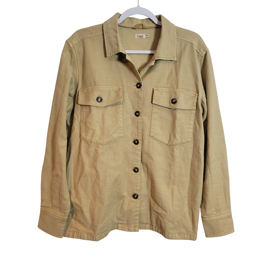 Faherty Brand Womens Khaki Tan Cotton Stretch Twill Button Front Shirt Jacket‎ M